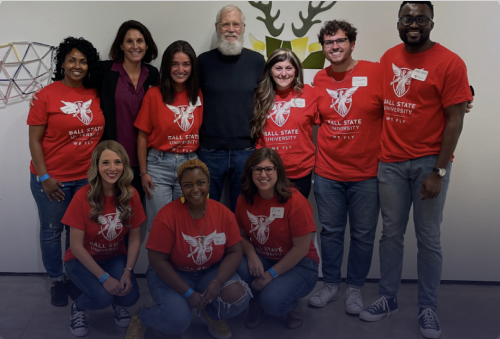 Cohort four stands in the Glick Center with David Letterman.